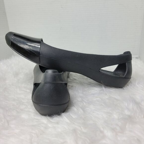 Crocs Sienna Womens Shoes  Size 9 Shiny Flat’s Black Cap Toe Slip On Ballet - Picture 6 of 8